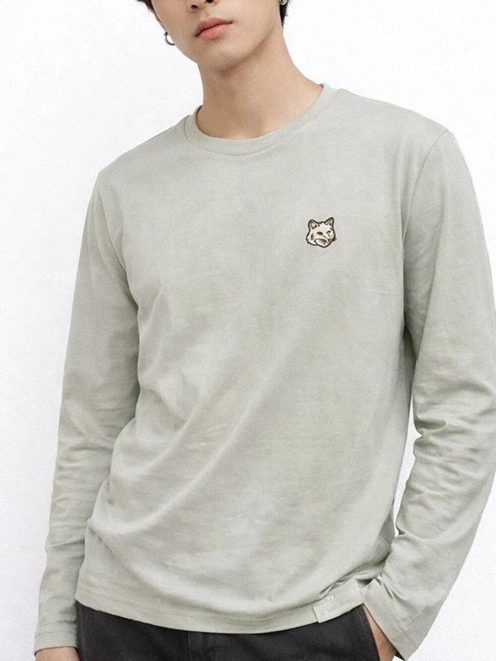 Maison Kitsuné by Eva Air Long-S PJ T-Shirt Embroidered Fox Logo Sage Green L